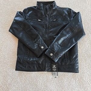 XR Xray Jeans Boys Leather Jacket Sherpa Lined Moto Size L (14-16) Biker Grunge